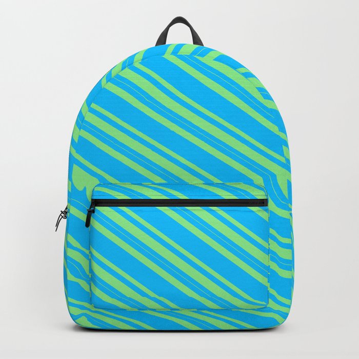 Deep Sky Blue & Light Green Colored Lines/Stripes Pattern Backpack