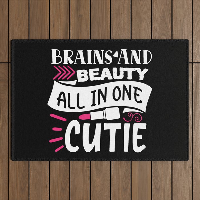 Brains And Beauty All In One Cutie Makeup Quote Outdoor Rug