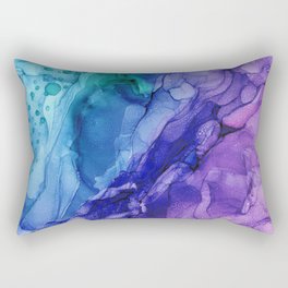 Teal Purple Abstract 521 Alcohol Ink Painting by Herzart Rectangular Pillow