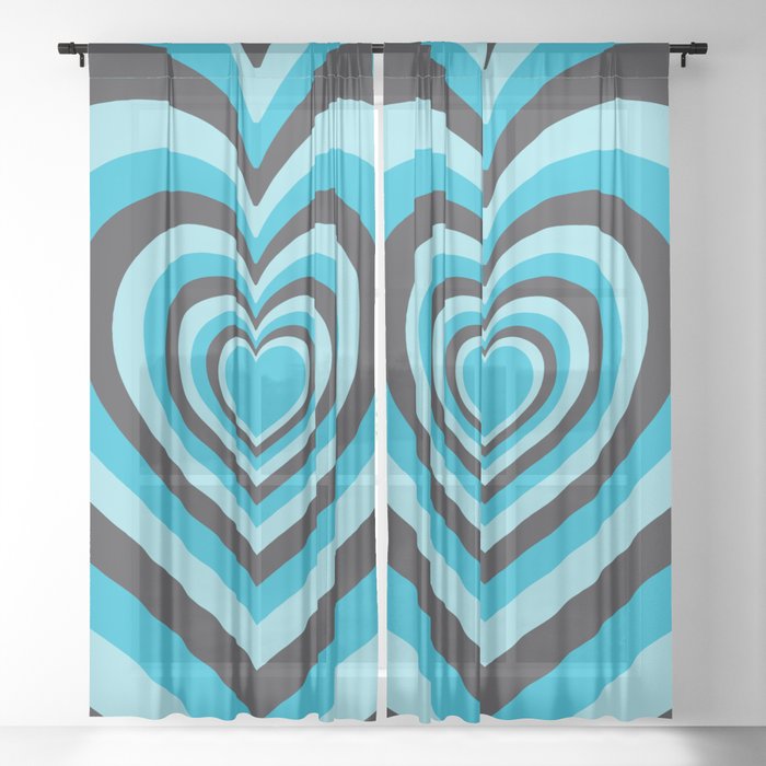 Retro Hypnotic Hearts Pattern in Blue (xii 2021) Sheer Curtain