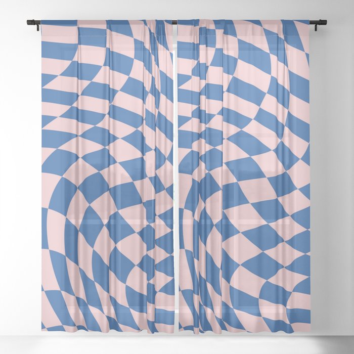 Blue and pink swirl checker 02 Sheer Curtain