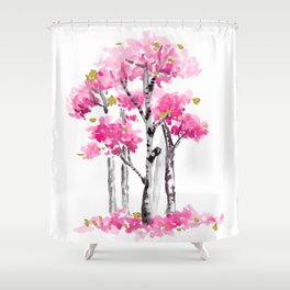 Pink Gold Autumn Birch Shower Curtain