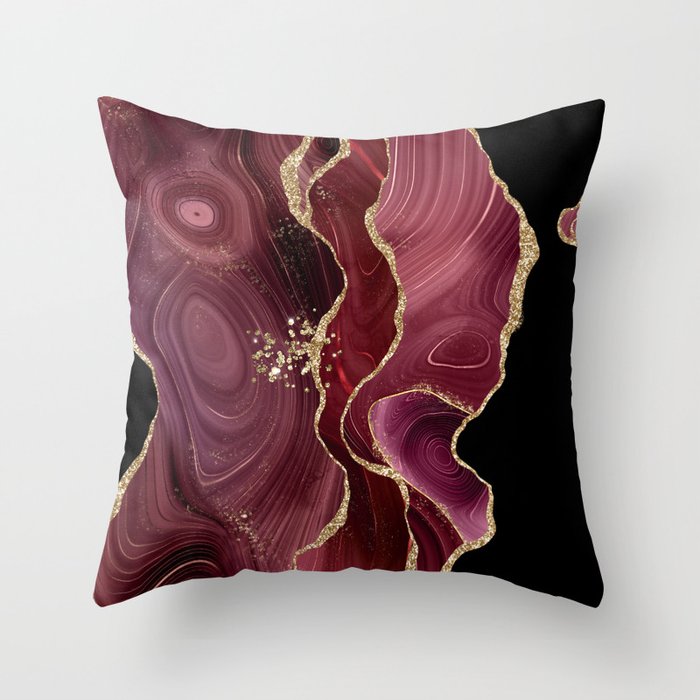 Burgundy Gold Glitter Agate Texture 01 Throw Pillow