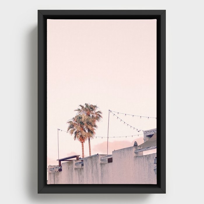 Pink Palms at Sunrise Framed Canvas