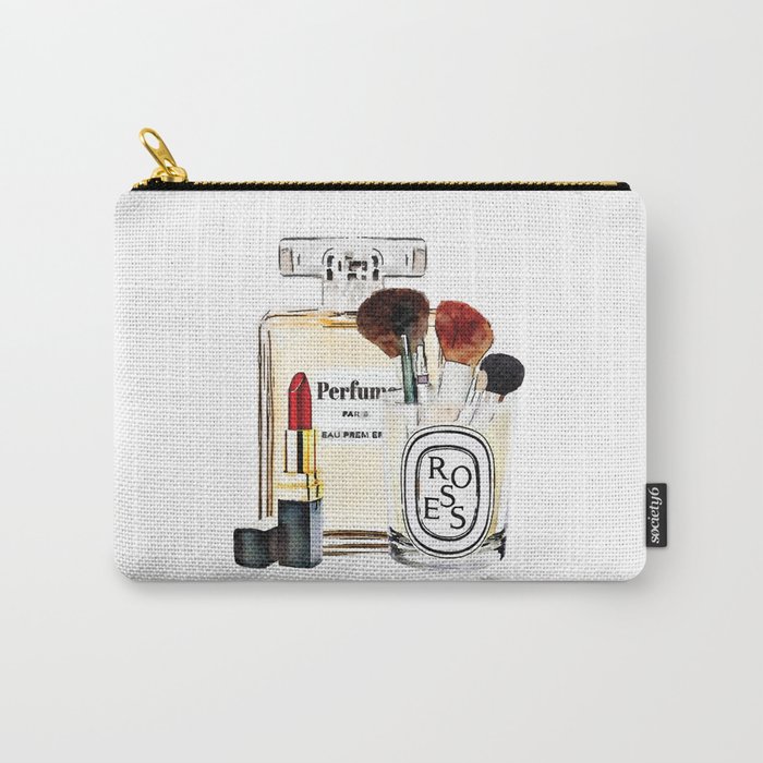 Watercolor Make up set, perfume bottle, red lipstick and brushes by Amanda Greenwood Carry-All Pouch