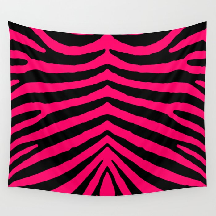Black And Hot Neon Pink Zebra Animal Safari Stripes Wall Tapestry
