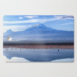 Beautiful View Of Mt. Kilimanjaro with Pink Flamingos In the Lake Cutting Board