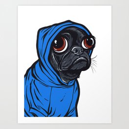 Black Pug Hoodie Art Print