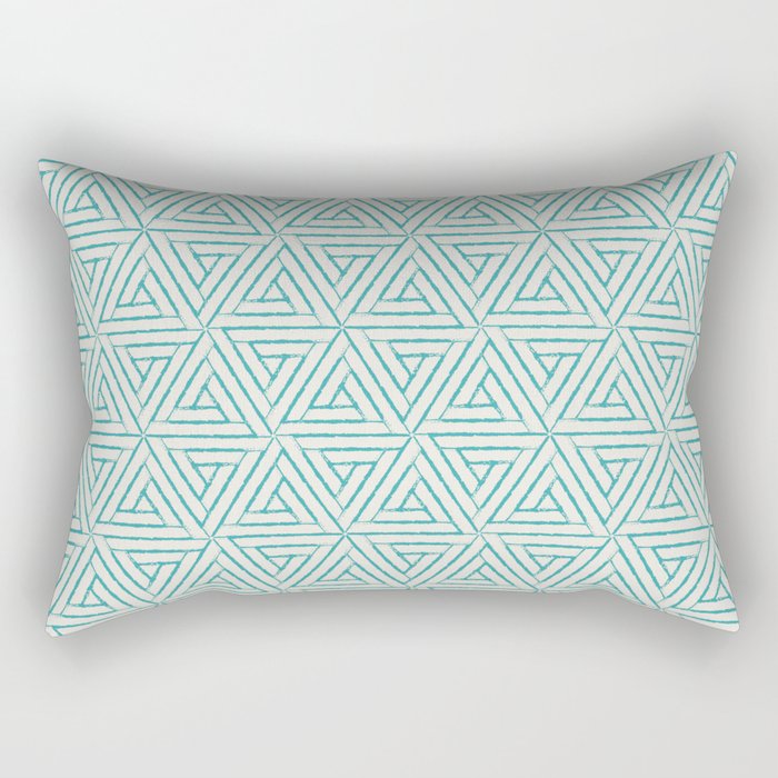 Aqua Teal Turquoise Solid Color Aztec Tribal Triangle Pattern Alabaster White - Aquarium SW 6767 Rectangular Pillow