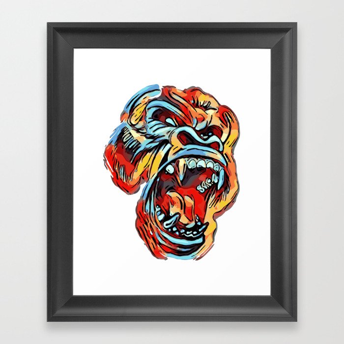 Colorful Silverback Gorilla Red Blue Yellow Scary Ape Framed Art Print