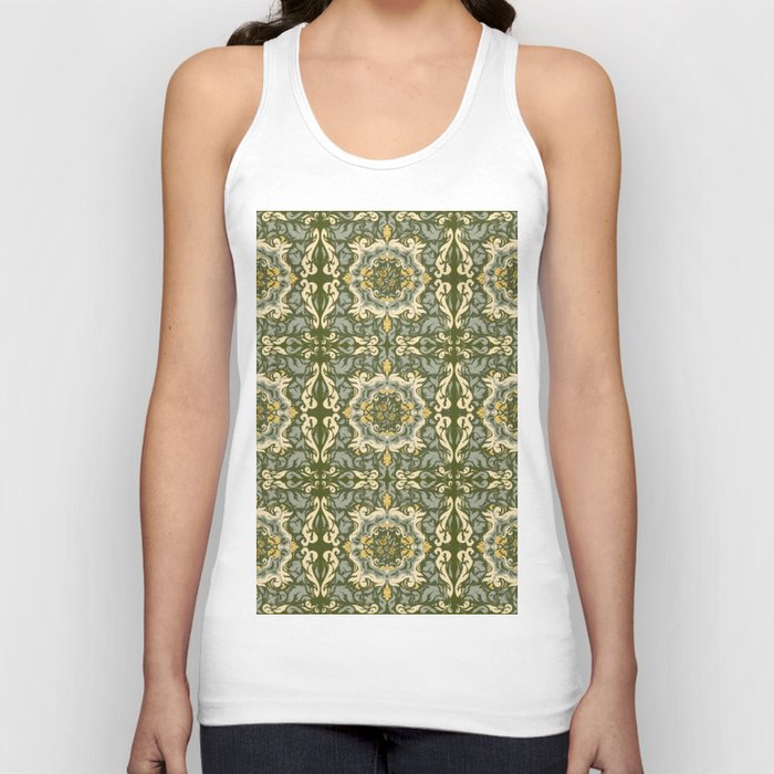 Green Abstract Leaves Garden Vintage Geometry  Tank Top