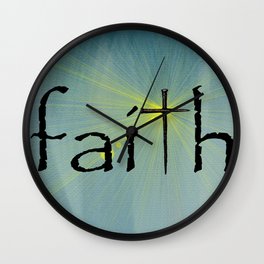 Faith Cross Bokah Yellow Rays Blue Art Religious Spiritual Art A641 Wall Clock