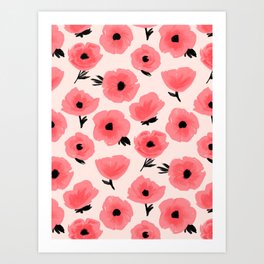 Pink Abstract Poppies Art Print