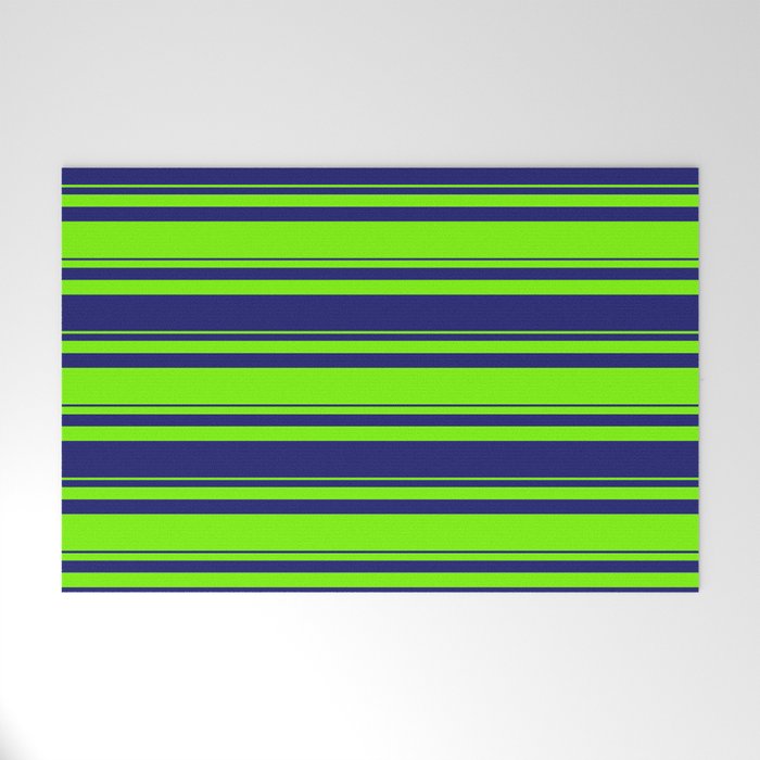 Green and Midnight Blue Colored Lines/Stripes Pattern Welcome Mat