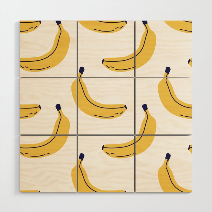 Banana fruit with leaf. Seamless pattern. Hand drawn illustration. Sweet exotic food. Wood Wall Art