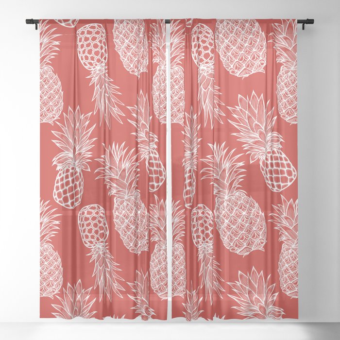 Fresh Pineapples Cherry Colored Sheer Curtain