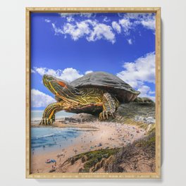 Giant Turtle Visits the Beach Serving Tray