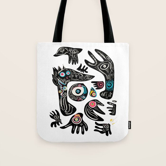 African Tribal Art Black and White with Spirits of Life Tote Bag by
