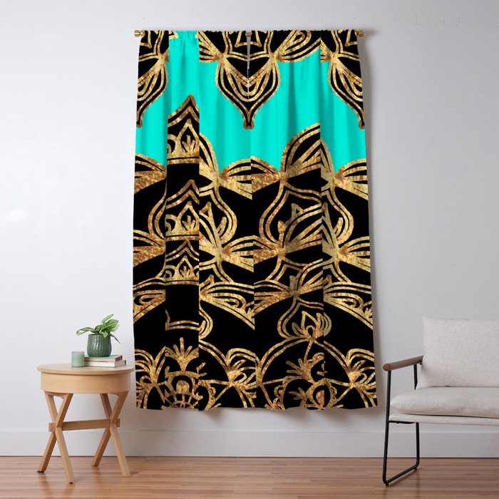 Gold Lace On Turquoise Blackout Curtain By Wellingtonboot Society6