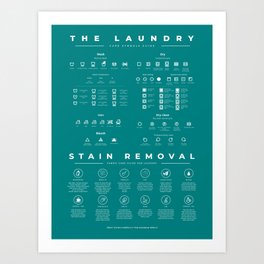 The Laundry Symbols Guide and Stain Removal Instruction Teal Art Print