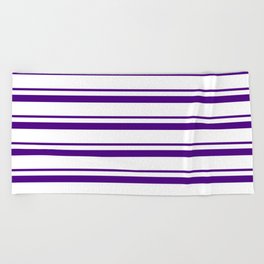 [ Thumbnail: Indigo and White Colored Lines Pattern Beach Towel ]