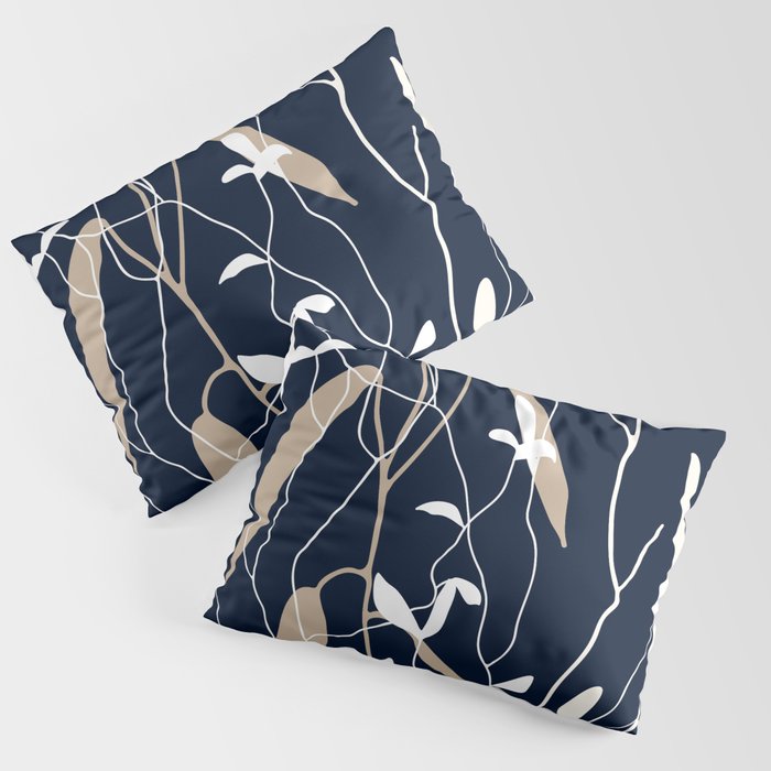 Meadow Grasses Floral on Navy Pillow Sham