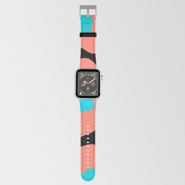 Large Pop-Art Retro Flowers in Coral on Black Background  Apple Watch Band