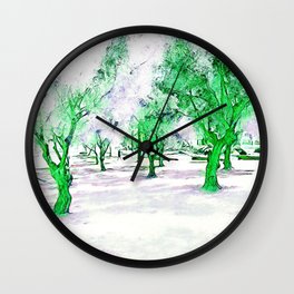 White City garden with trees. Photography and design. Wall Clock | Minimalism, Landscapedesign, Coldlandscape, Treeswithsnow, Urbangarden, Photo, Digital Manipulation, Design, Winter, Winterview 