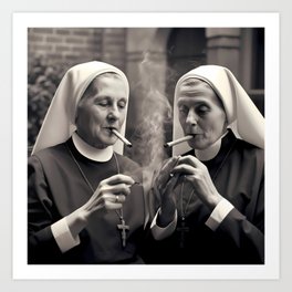 Smoking Nuns Art Print