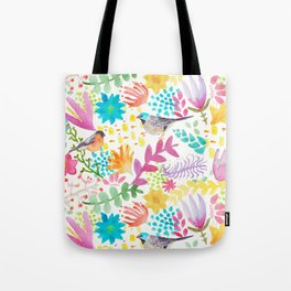 Watercolor Birds and Flowers Tote Bag