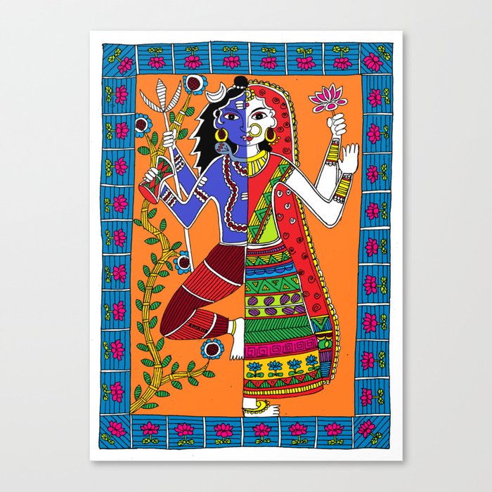 Madhubani Painting / Painting of God Shiv and Mata Parvati/ Madhubani Hub /Original painting of Amrita Gupta Canvas Print