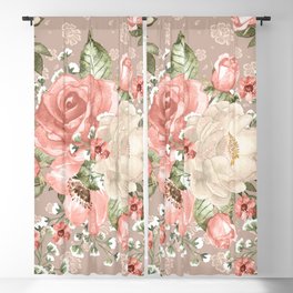 Peach Blush Vintage Watercolor Floral Pattern Blackout Curtain