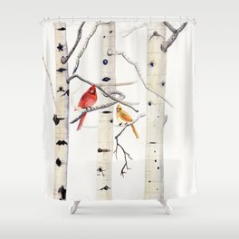 Birch Trees and Cardinal Shower Curtain