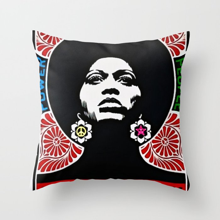 Rainbow Motif - Angela Davis - Power & Equality - Power to the People Vintage Poster Throw Pillow