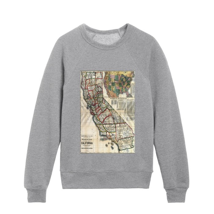 Old vintage map of California Kids Crewneck