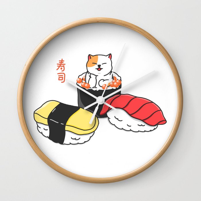 Happy Cat Sushi Wall Clock