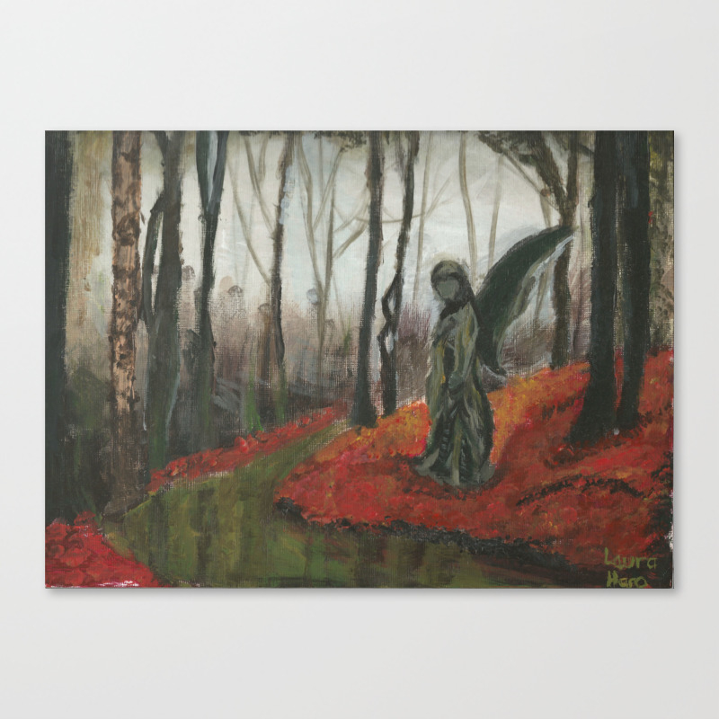 Angel Statue In The Middle Of The Forest Acrylic Painting Canvas