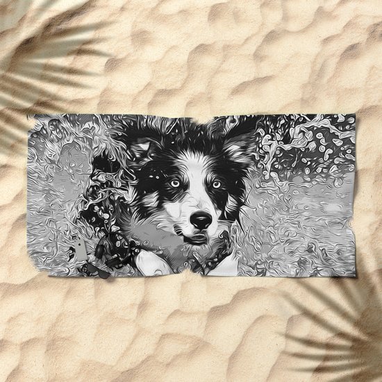 Border Collie Jumping In Water Vector Art Black White Beach Towel By Gxp Design Society6
