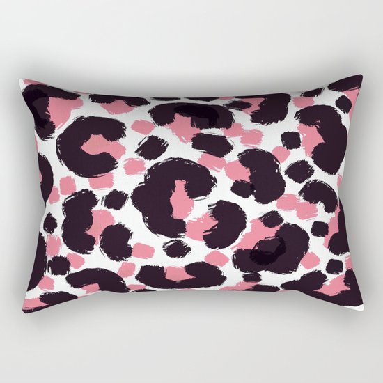 Pink Leopard and Brushstrokes Rectangular Pillow