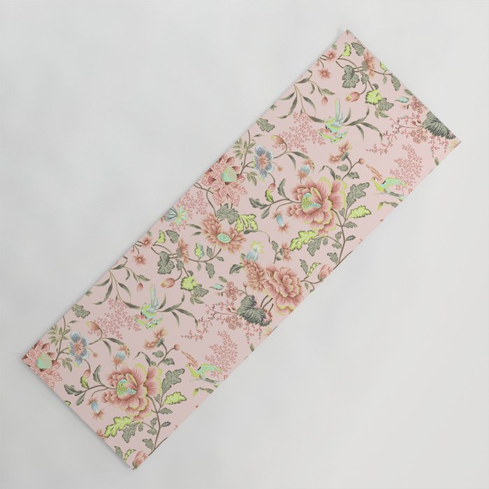 Peach Oriental Chinoiserie Flowers Yoga Mat