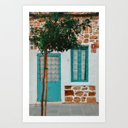 Photo in Ibiza Santa Eulalia | Front Blue door of a house | Green Olive tree | travel fine art photography Art Print