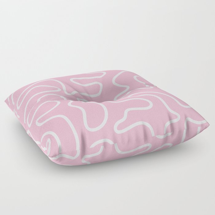 Squiggle Maze Minimalist Abstract Pattern in Bubblegum Pink Floor Pillow