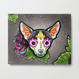 Chihuahua in Moo - Day of the Dead Sugar Skull Dog Metal Print