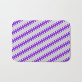 [ Thumbnail: Light Grey & Purple Colored Lined Pattern Bath Mat ]