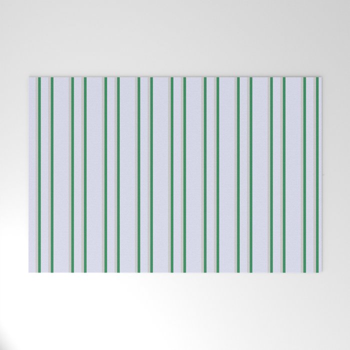 Lavender, Light Gray & Sea Green Colored Pattern of Stripes Welcome Mat