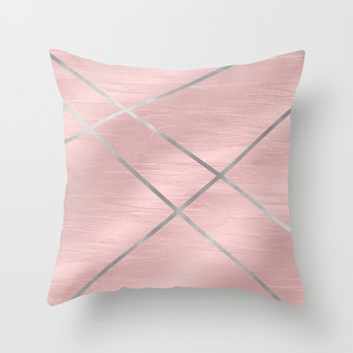 Modern Pink & Silver Line Art Throw Pillow