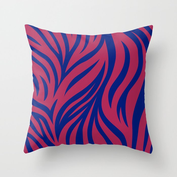 Zebra Skin Print - Red & Blue Throw Pillow