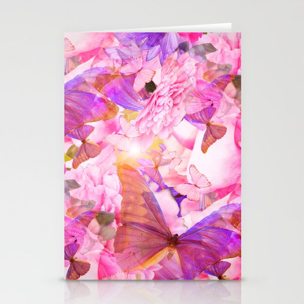 A Summer Dream Where Pink And Violet Butterflies Flying #decor #society6 #buyart Stationery Cards