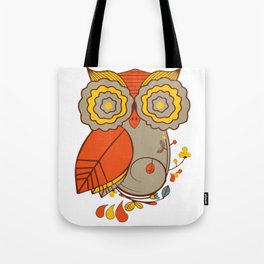 Abstract Colorful Floral Owl, Cute Owl Sticker, Terracotta Colors, Orange Yellow Gray And  Brown Tote Bag