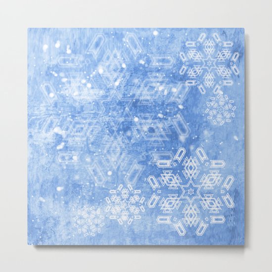 Abstract snow flakes on blue texture Metal Print